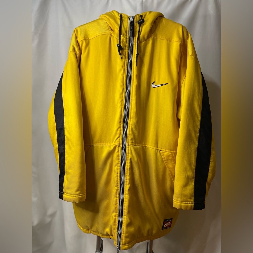 VIntage Nike Team Quilted Hooded Long Line Jacket OVERSIZED Center Swoosh 90s